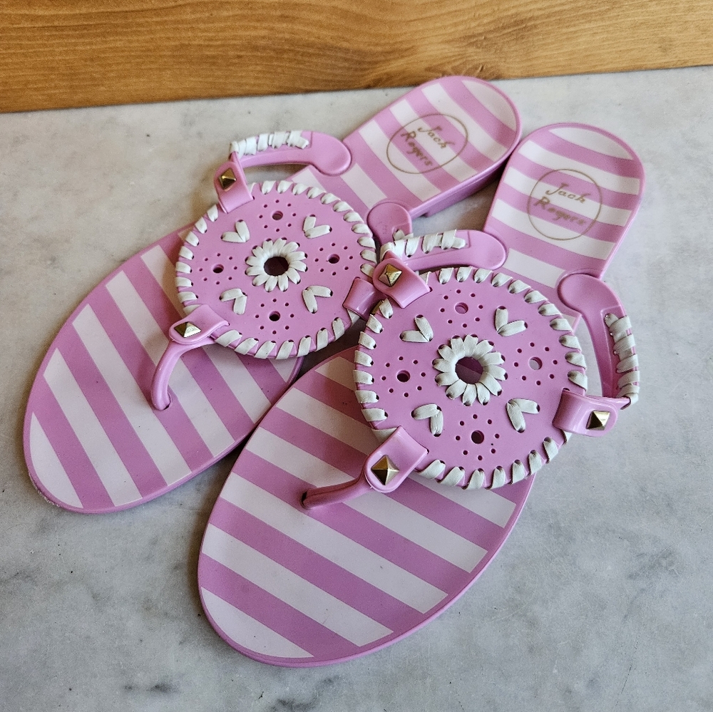 Jack rogers pink and white womens flip flops size 8